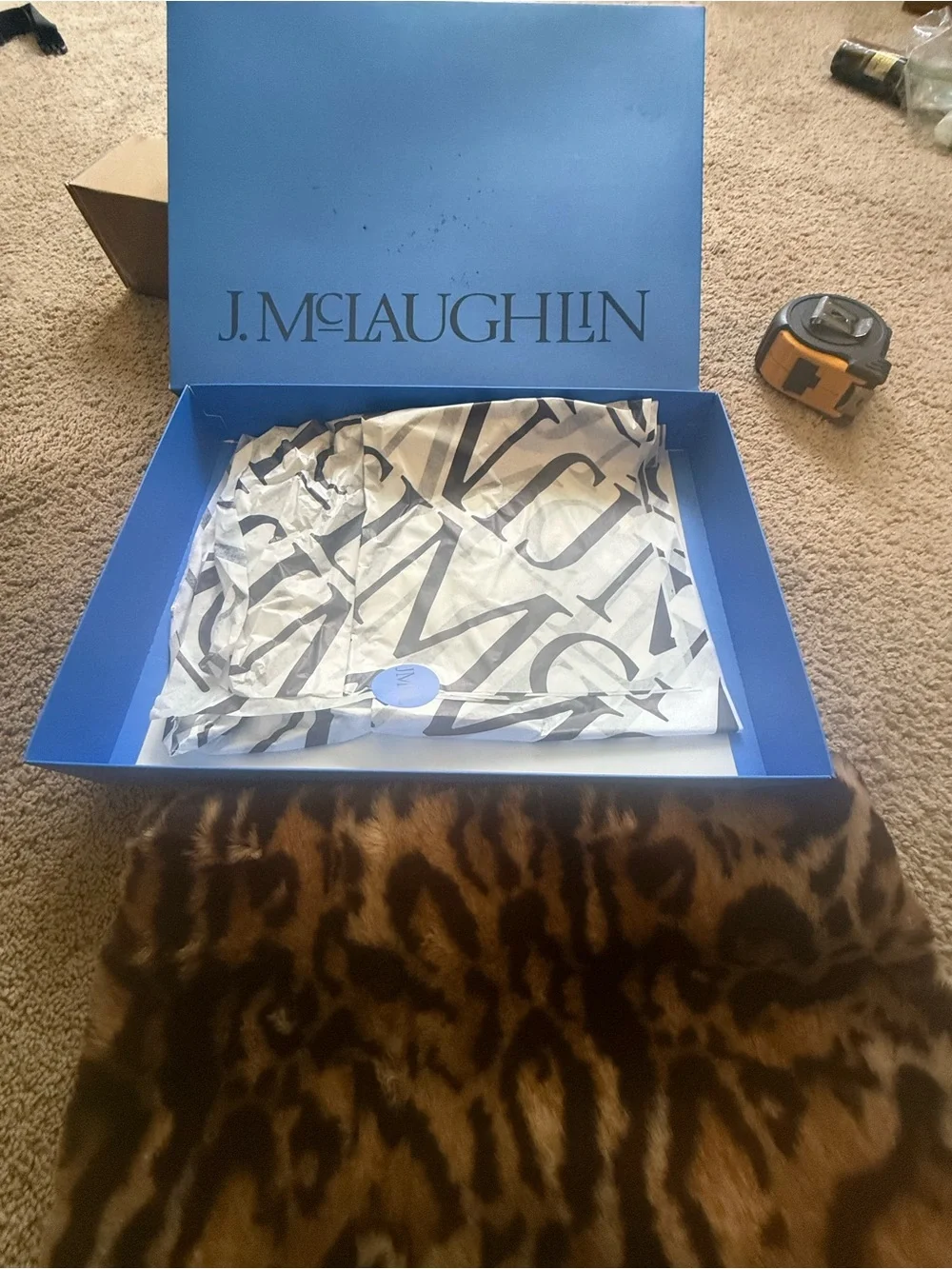 J. McLaughlin Brown and Black Leopard Faux Fur Scarf